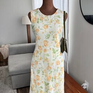 90s Vintage Giorgio Fiorlini Chiffon Yellow Floral Maxi Dress Early Y2K Size 10